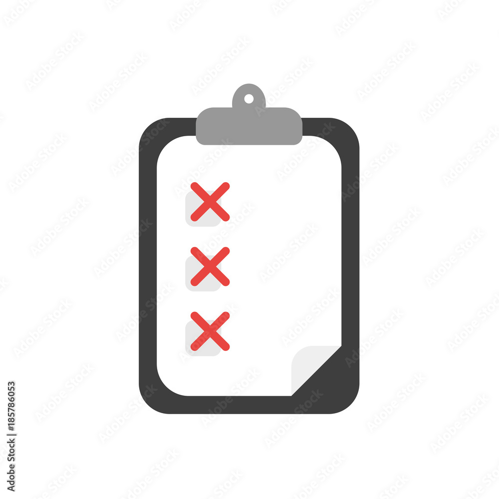 Aufkleber flat design vector concept of clipboard with paper and x marks