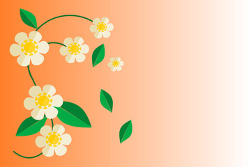 Flower on gradient orange background. Flat design vector. Picture with copy space for print, greeting card or graphic design.