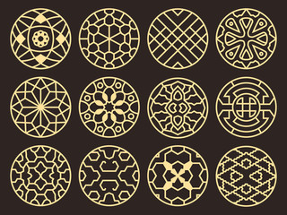 Korean and chinese traditional vector ancient buddhist patterns, ornaments and symbols