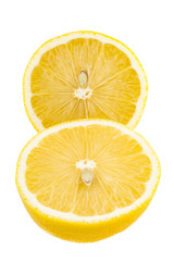 two cut half of lemon on white background, abstract background