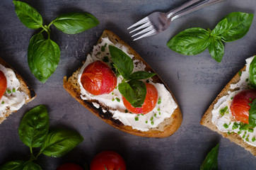 Bread cheese spread baked tomato