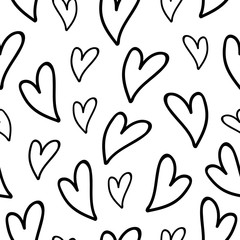 Love pattern with black hearts on white background. Vector illustration