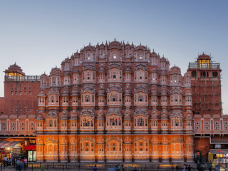 The beautiful Hawa Mahal, Palace of Winds, in the evening light, Jaipur, Rajasthan, India