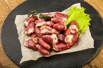 Raw chicken hearts