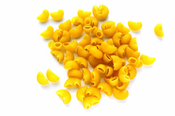 a pile of tube pasta on white background