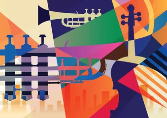 Rolgordijnen Abstract Jazz poster, music background © Yevhen