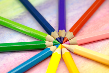 Large colored pencils close-up