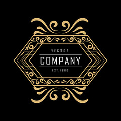 art deco vintage label  antique engraving western vector illustration