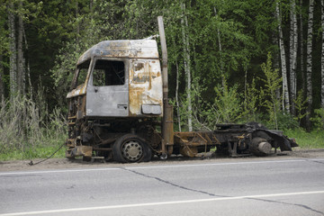 the truck after a fire on the road