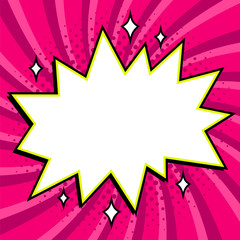 Modèle de bulle de style pop art pour votre conception. Forme de bang vide de style pop-art de bande dessinée sur un fond torsadé violet. illustration. Idéal pour les bannières Web.