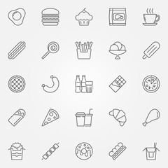 Fast Food icons set - vector junk food concept line symbols