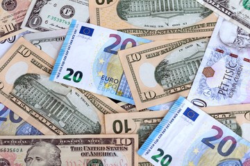 various currencies on the table