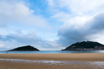 Low water on La Concha beach, San Sebastian, Spain.