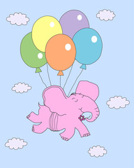 Розовый слон на воздушных шариках