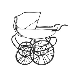 Fototapeta na wymiar Baby carriage sketch. Hand drawn vector illustration