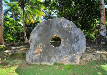 Rai, or stone money on the forbidden island Rumung  of Yap, Micronesia
 - obrazy, fototapety, plakaty
