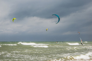 Kite surfing on Mediterranean sea