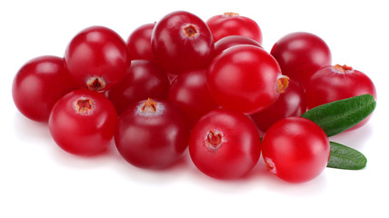 Cranberry with leaves isolated on white. With clipping path. Full depth of field.