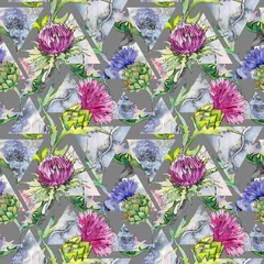 Möbelaufkleber Wildflower thistle flower pattern in a watercolor style. Full name of the plant: thistle. Aquarelle wild flower for background, texture, wrapper pattern, frame or border. © yanushkov