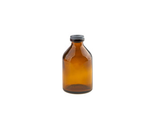 glass bottle brown for medicine closed cap isolated on white background