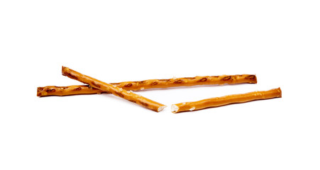 Salty cracker pretzel sticks isolated on white background