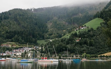 Fototapeta na wymiar Boats on lake Zell in Austria