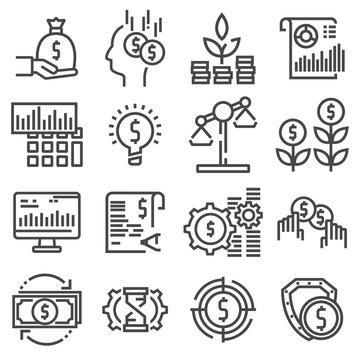 Vector Investment Icon Set In Thin Line Style