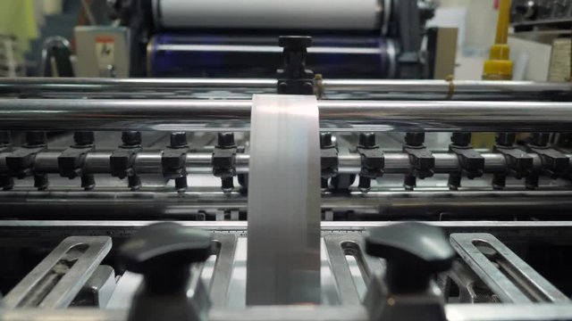 Process of Offset Print on Vintage Old Printing Machine in Retro Style Typography. 4K.