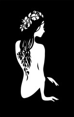 Graphic drawing of spa woman. Isolated silhouette