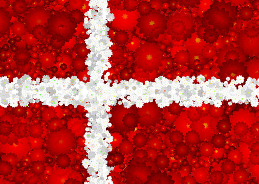 Illustraion of Danish Flag with a blossom pattern