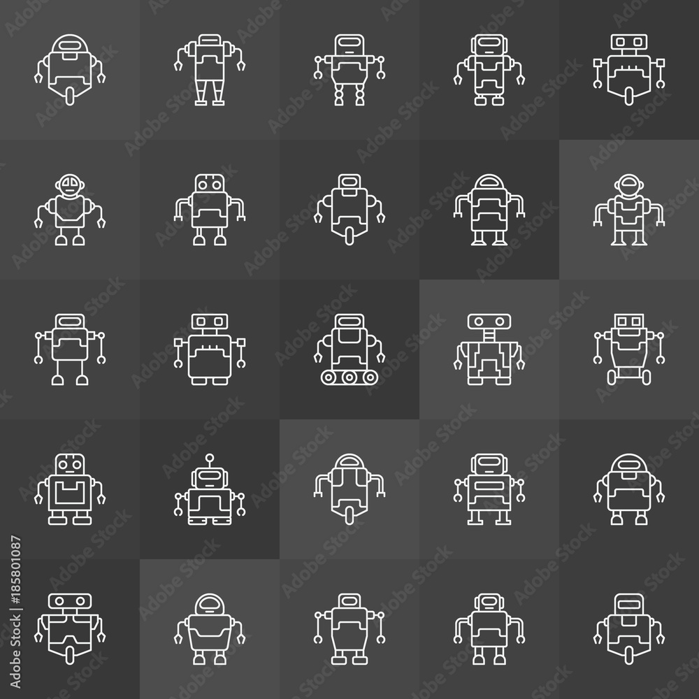 Poster robots icons collection. vector outline robot signs