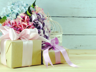 present boxes decorated with ribbon and beautiful decorated