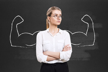 Business woman with drawn powerful hands.