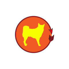Round yellow dog icon with arrow around, silhouette on white background,