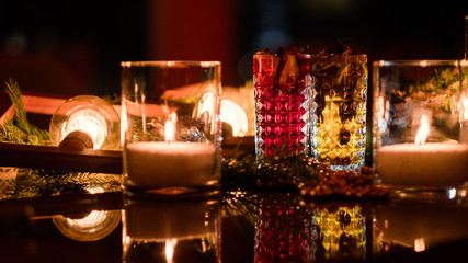 Magic christmas background. Celebration party decor. Romantic and festivity atmosphere. Alcohol abuse concept