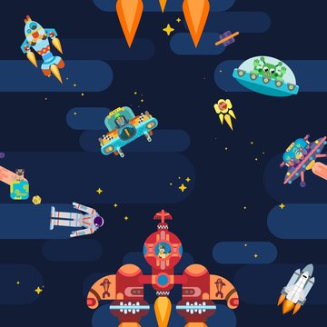 new exciting space star pattern astronauts spaceships and flying