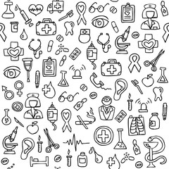 Hand drawn medical seamless pattern. Texture for wallpaper, fills, web page background.