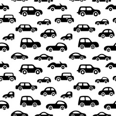 Doodle cars background. Seamless baby boy pattern in vector.