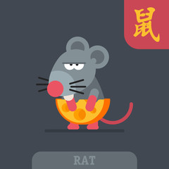 Rat character Chinese zodiac hieroglyph funny cartoon