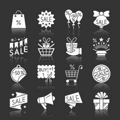 Christmas season sale white silhouette icon set