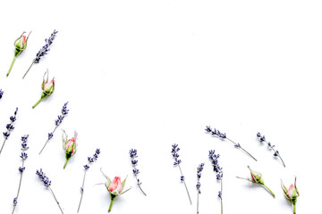 pattern of flowers on white background top view mock up