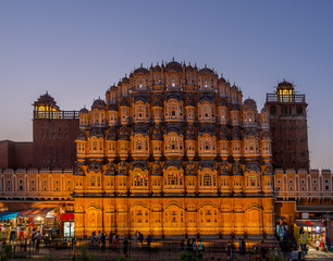 The Hawa Mahal, Palace of Winds of Jaipur in the evening light, Rajasthan, India