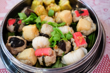 Mixed Chinese steamed dumpling (dim sum)