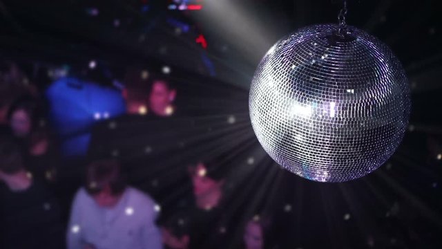 Blue disco ball effect and reflection on the wall. Disco Ball rotation, Party Lights Disco Ball in the Club