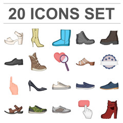 Different shoes cartoon icons in set collection for design. Men's and women's shoes vector symbol stock web illustration.