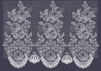 Vector lace floral pattern. Growing a bouquet of flowers on the mesh. Hem the texture of the tulle