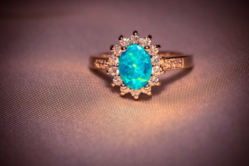 Gold Ring with Blue Opal