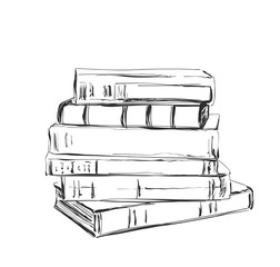 Hand drawing a pile of books. Sketching
