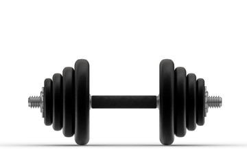 Single Iron black dumbbells isolated on a white background.