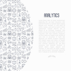 Analytics concept with thin line icons: diagram, chart, statistics, pyramid, business analysis. Modern vector illustration for banner, web page, print media.